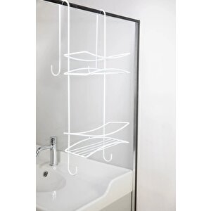 Paslanmaz Metal Askılı Banyo Rafı Duş Şampuanlık Duşakabin Havlu Askısı Düzenleyici Beyaz DK-02