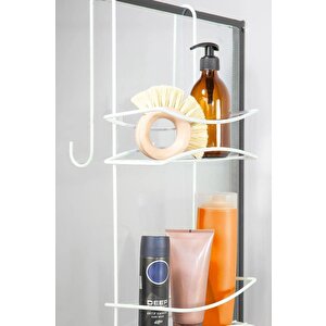 Paslanmaz Metal Askılı Banyo Rafı Duş Şampuanlık Duşakabin Havlu Askısı Düzenleyici Beyaz DK-02