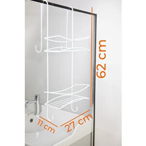 Paslanmaz Metal Askılı Banyo Rafı Duş Şampuanlık Duşakabin Havlu Askısı Düzenleyici Beyaz DK-02