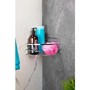Yapışkanlı Lamalı Paslanmaz Metal Köşe Banyo,Duş Rafı,Şampuanlık Düzenleyici Banyo Mutfak LK-01 Gri