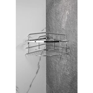 Yapışkanlı Lamalı Paslanmaz Metal Köşe Banyo,Duş Rafı,Şampuanlık Düzenleyici Banyo Mutfak LK-01 Gri