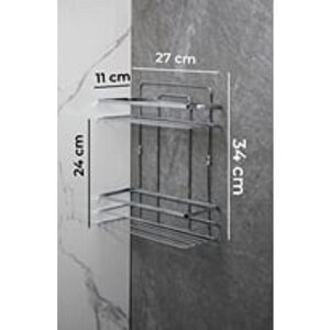 Yapışkanlı 2 Katlı Lamalı Paslanmaz Metal Banyo,Duş Rafı,Düzenleyici Duş Banyo Mutfak LŞ-02 Gri