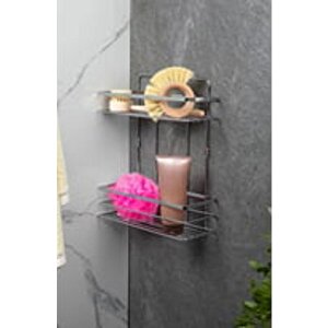 Yapışkanlı 2 Katlı Lamalı Paslanmaz Metal Banyo,Duş Rafı,Düzenleyici Duş Banyo Mutfak LŞ-02 Gri