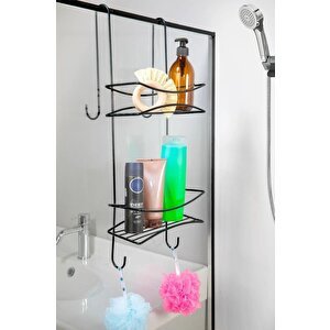 2 Katlı Asmalı Duşakabin Rafı Banyo Duş Rafı Sabunluk,duşakabin & Şampuanlık Pratik Siyah DK-02