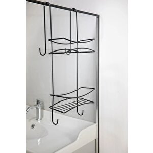 2 Katlı Asmalı Duşakabin Rafı Banyo Duş Rafı Sabunluk,duşakabin & Şampuanlık Pratik Siyah DK-02