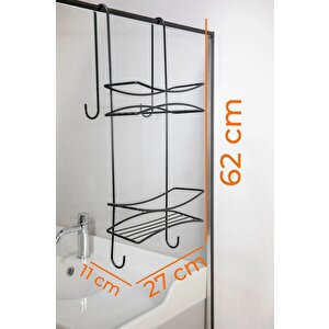 2 Katlı Asmalı Duşakabin Rafı Banyo Duş Rafı Sabunluk,duşakabin & Şampuanlık Pratik Siyah DK-02