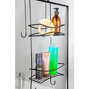 2 Katlı Asmalı Duşakabin Rafı Banyo Duş Rafı Sabunluk,duşakabin & Şampuanlık Pratik Siyah DK-02