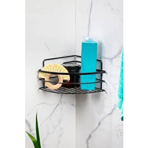 Yapışkanlı Lamalı Paslanmaz Metal Köşe Banyo,Duş Şampuanlık Düzenleyici Duş Banyo Mutfak LK-01 Siyah