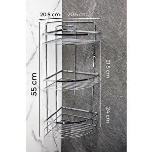 Yapışkanlı 3 Katlı Lamalı Paslanmaz Metal Köşe Banyo,duş Rafı,Düzenleyici Duş Banyo Mutfak LK-03 Gri