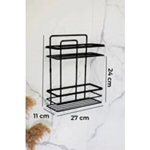 Yapışkanlı 2 Katlı Lamalı Paslanmaz Metal Köşe Banyo,Duş Rafı,Düzenleyici Banyo Mutfak LŞ-02 Siyah