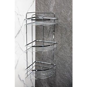 Yapışkanlı 3 Katlı Lamalı Paslanmaz Metal Köşe Banyo,Duş Rafı,Düzenleyici Banyo Mutfak LK-03 Gri