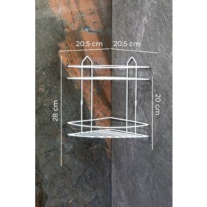 Yapışkanlı 2 Katlı Paslanmaz Metal Köşe Banyo,Duş Rafı,Şampuanlık Duş Banyo Mutfak EK-02 Beyaz