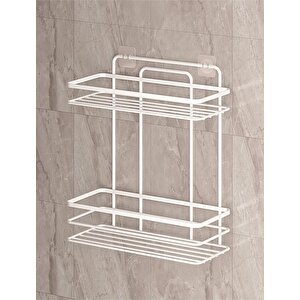 Yapışkanlı 2 Katlı Lamalı Paslanmaz Metal Köşe ,duş Rafı,düzenleyici Duş Banyo Mutfak LŞ-02 Beyaz