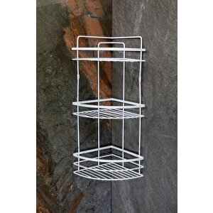 Yapışkanlı 3 Katlı Lamalı Paslanmaz Metal Köşe Banyo,Duş Rafı,Duş Banyo Mutfak LK-03 Beyaz