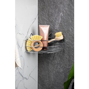 Yapışkanlı Paslanmaz Metal Köşe Banyo,Duş Rafı,Şampuanlık Düzenleyici Duş Banyo Mutfak Köşesi EK-01 Gri