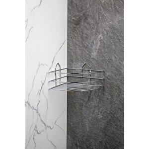 Yapışkanlı Paslanmaz Metal Köşe Banyo,Duş Rafı,Şampuanlık Düzenleyici Duş Banyo Mutfak Köşesi EK-01 Gri