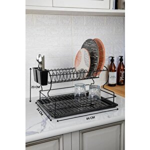 Paslanmaz Metal Çift Katlı Tabaklık & Bulaşık Kurutmalık Tezgah Üstü Kurutmalık Siyah TB-02