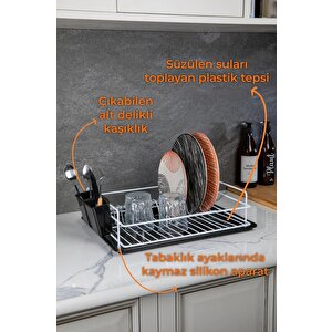 Bulaşıklık Tezgah Üstü Bulaşık Kurutmalık Tek Katlı Tabaklık Beyaz TB-01