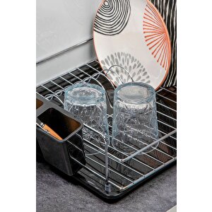 Paslanmaz Metal Tabaklık Tek Katlı Tabaklık - Bulaşık Sepeti Termo Plastik Kaplama Gri TB-01