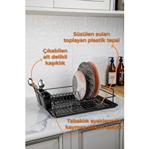 Paslanmaz Metal Tabaklık Tek Katlı Tabaklık - Bulaşık Sepeti Termo Plastik Kaplama Siyah TB-01