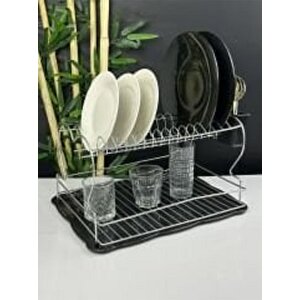 Paslanmaz 2 Katlı Metal Tabaklık Bulaşıklık Bulaşık Sepeti Termo Kaplama TB-02