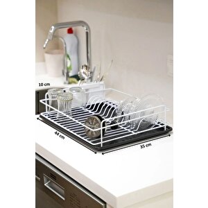 Paslanmaz Metal Bulaşıklık Tezgah Üstü Bulaşık Kurutmalık Tek Katlı Tabaklık Beyaz TB-01