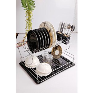 Paslanmaz 2 Katlı Metal Tabaklık Bulaşıklık Bulaşık Kurutma Sepeti Tezgah Üstü Kurutma Gri TB-02