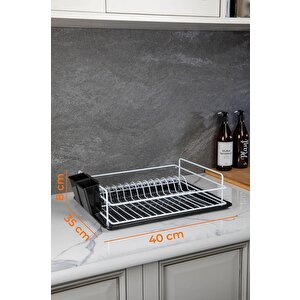Paslanmaz Metal Bulaşık Sepeti Tabaklık Bulaşıklık Tezgah Üstü Toparlayıcı Mutfak Beyaz TB-01