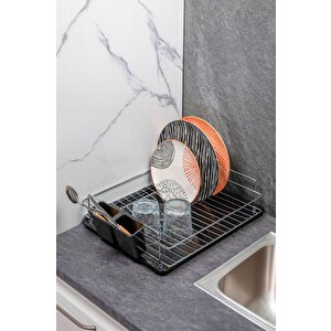 Paslanmaz Metal Tabaklık Bulaşıklık Bulaşık Sepeti Termo Plastik Kaplama Krom Gri TB-01