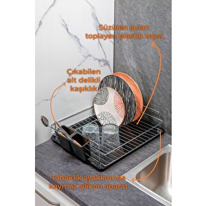 Paslanmaz Metal Tabaklık Bulaşıklık Bulaşık Sepeti Termo Plastik Kaplama Krom Gri TB-01
