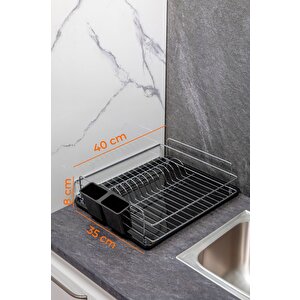 Paslanmaz Metal Tabaklık Bulaşıklık Bulaşık Sepeti Termo Plastik Kaplama Krom Gri TB-01