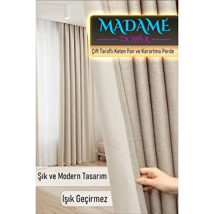 Deste Keten Karartma Fon Perde Bej Pilesiz 400x260 cm