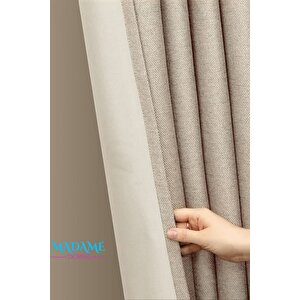 Deste Keten Karartma Fon Perde Bej Pilesiz 450x250 cm