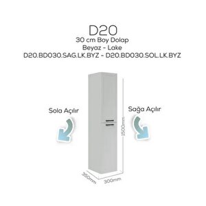 D20 Sola Açılır Boy Dolabı Beyaz