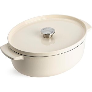 Cc006062-001 5.6 Litre 30 Cm. Oval Döküm Demir Tencere - Krem