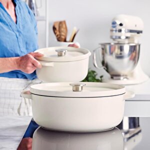 Cc006062-001 5.6 Litre 30 Cm. Oval Döküm Demir Tencere - Krem
