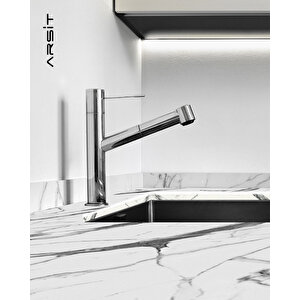 Arsit Laminat Mutfak Tezgah, Doğal Mermer Desenli Parlak Yüzeyi, Ars 520 G,  180cm