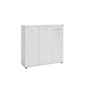 Trendline 3 Kapaklı 2 Çekmeceli Çok Amaçlı Dolap - Mat Beyaz 108x108x35 Cm (gxyxd)