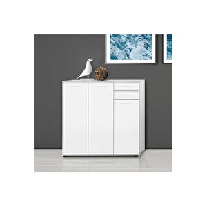 Trendline 3 Kapaklı 2 Çekmeceli Çok Amaçlı Dolap - Mat Beyaz 108x108x35 Cm (gxyxd)