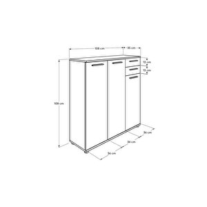 Trendline 3 Kapaklı 2 Çekmeceli Çok Amaçlı Dolap - Mat Beyaz 108x108x35 Cm (gxyxd)
