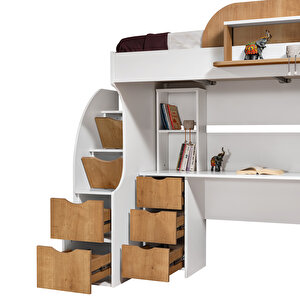 Ranza, Litera Ranza Dolap Çalışma Masası, Beyaz-Açık Ceviz + 1 Adet Comfort Yatak