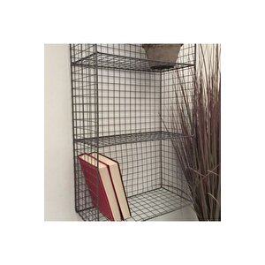 Metal 4 Gözlü Grid (kafes) Telli Duvar Rafı - Siyah