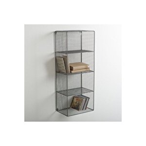 Metal 4 Gözlü Grid (kafes) Telli Duvar Rafı - Siyah