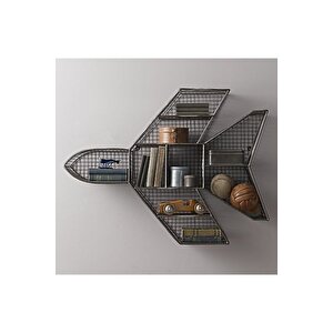 Jet Uçak Modeli Metal Telli Grid Duvar Rafı - Siyah