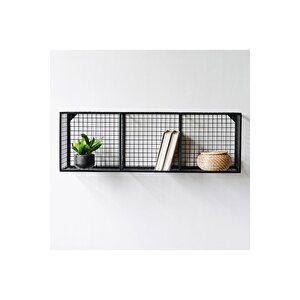 Metal 3'küp Gözlü Kafes Yatay Duvar Rafı/kitaplık 100x33x23