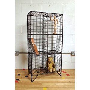 Büyük Grid Metal 6 Gözlü Kafes Tel Vitrin & Kitaplık Rafı - 130x60x30