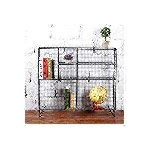 Tel Grid 7’raflı Modern Kitaplık Modeli & Raf Modelleri - Siyah