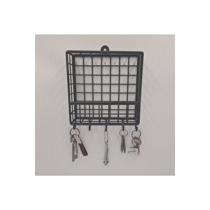 Sevimli Orta Boy Metal 5 Kancalı Yeni Model Duvar Anahtarlık Rafı 17x17x5