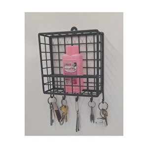 Sevimli Orta Boy Metal 5 Kancalı Yeni Model Duvar Anahtarlık Rafı 17x17x5