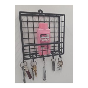 Sevimli Orta Boy Metal 5 Kancalı Yeni Model Duvar Anahtarlık Rafı 17x17x5